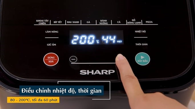 Màn hình LED hiển thị song song thông số nhiệt độ và thời gian cài đặt