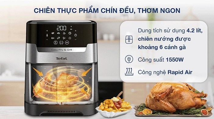 Công suất 1550W kết hợp cùng công nghệ làm nóng Rapid Air