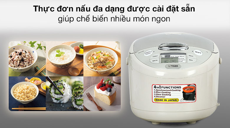 Nồi cơm điện Tiger 1.8 lít JAX-S18W với chương trình nấu nướng đa dạng, mang đến bữa cơm nhanh chóng và thơm ngon cho gia đình