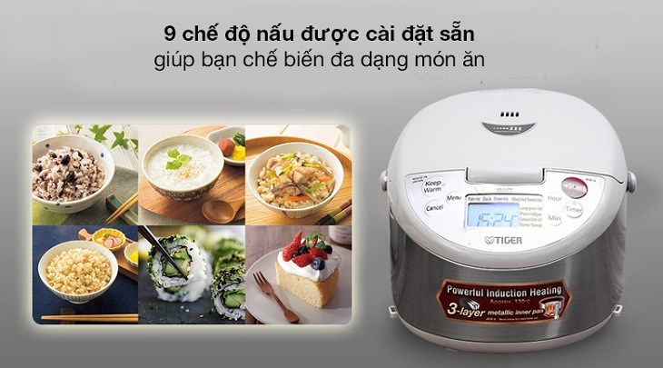 Nồi cơm điện cao tần Tiger 1 lít JKW-A10W được tích hợp 9 chế độ nấu ăn khác nhau