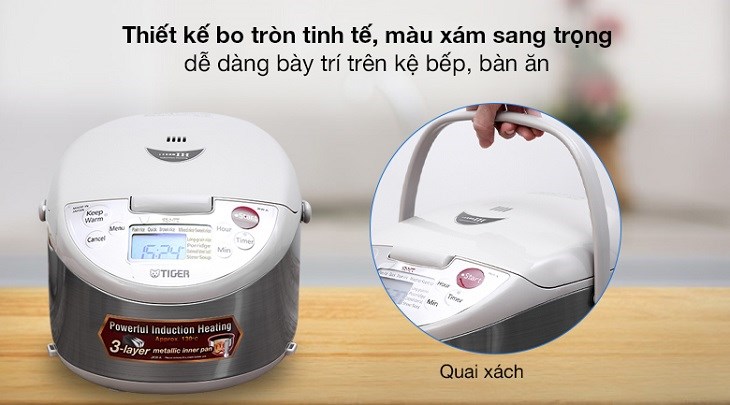 Nồi cơm điện cao tần Tiger 1 lít JKW-A10W sở hữu thiết kế nhỏ gọn, các góc bo tròn tinh tế