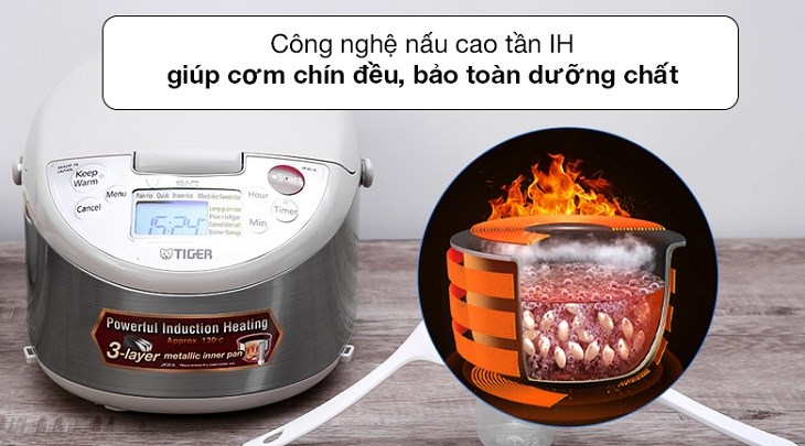 Nồi cơm điện cao tần Tiger sở hữu công suất lớn lên tới 1210W kết hợp với công nghệ nấu cao tần IH hiện đại