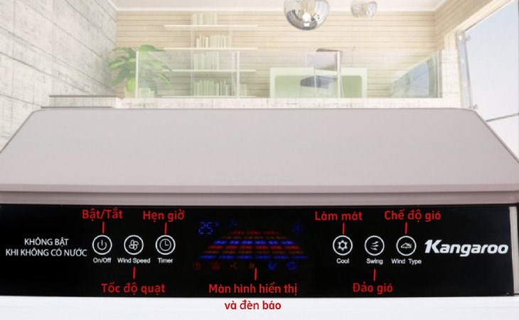 Quạt điều hòa Kangaroo KG50F79 có nút điều khiển hiển thị chức năng rõ ràng, độ nhạy cao