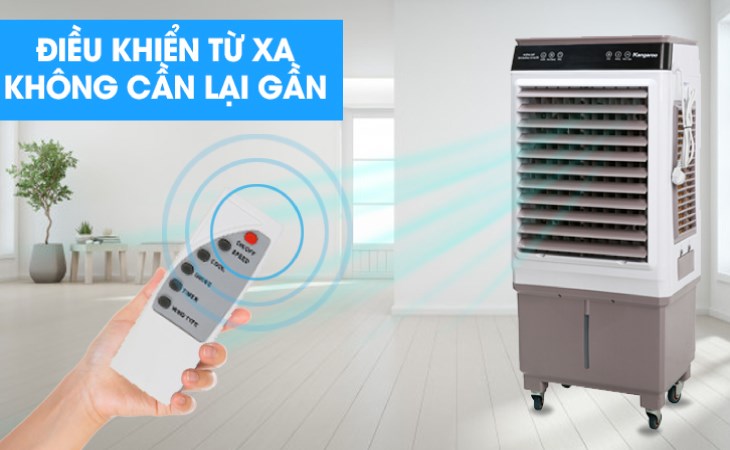 Quạt điều hòa Kangaroo KG50F79 được trang bị remote, giúp bạn thuận tiện hơn khi sử dụng mà không cần phải lại gần