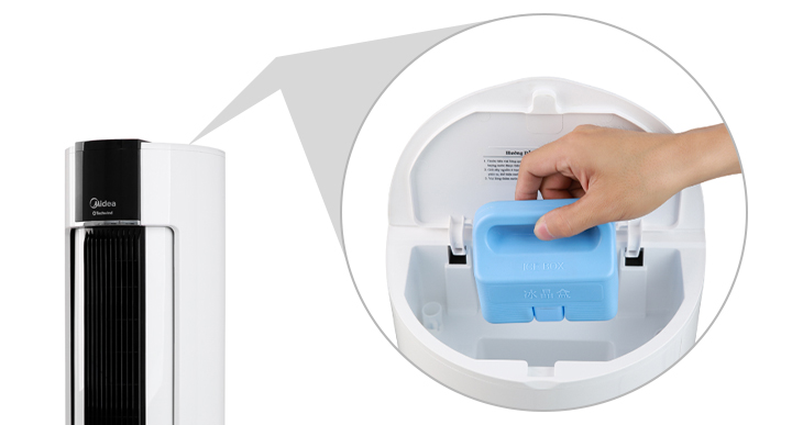 Được kèm theo 2 hộp đá khô, sử dụng để làm mát tốt hơn - Quạt điều hòa Midea AC120-18AR