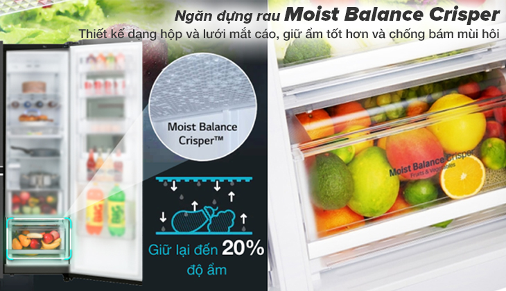 Ngăn đựng rau củ Moist Balance Crisper thiết kế dạng hộp kín đáo