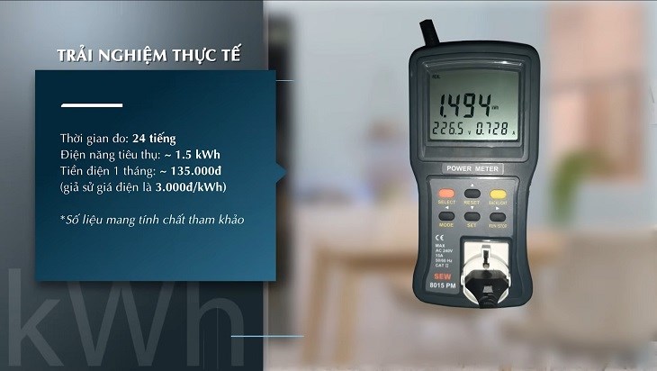 Kết quả đo điện năng tiêu thụ thực tế của tủ lạnh trong 24h