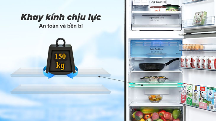 Đánh giá chi tiết dòng tủ lạnh Panasonic Inverter TL351-381VG - Khay kính chịu lực