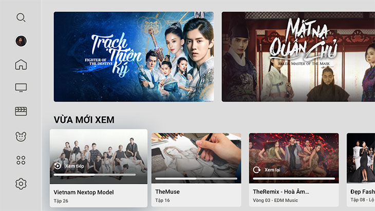 Giao diện chính của ứng dụng Zing TV