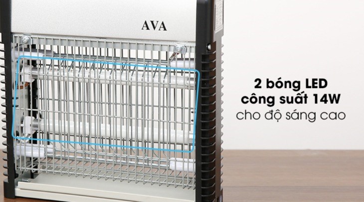 Đèn bắt muỗi AVA JB20E-2X6W có 2 bóng đèn LED công suất 14W giúp nâng cao hiệu quả bao phủ ánh sáng thu hút côn trùng