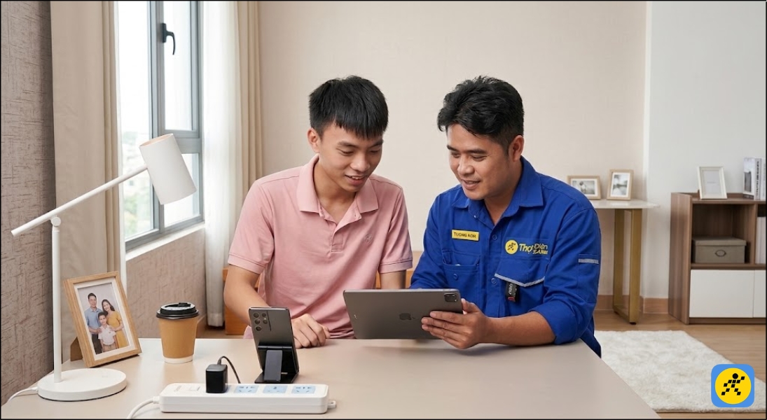 Thợ sẽ tư vấn thêm cách sử dụng máy bền bỉ, sau đó viết phiếu nghiệm thu và xác nhận thời gian bảo hành dịch vụ