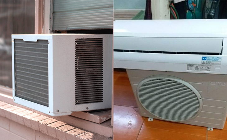 Điều hòa 1 cục và Điều hòa 2 mảnh (giống với kiểu điều hòa thông thường hay được sử dụng
