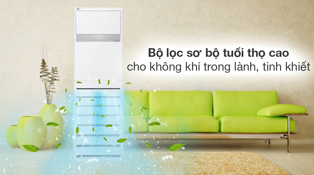 Điều hòa tủ đứng LG Inverter 4 HP ZPNQ36LR5A0 với khả năng lọc không khí, thích hợp cho gia đình có trẻ nhỏ, người lớn tuổi