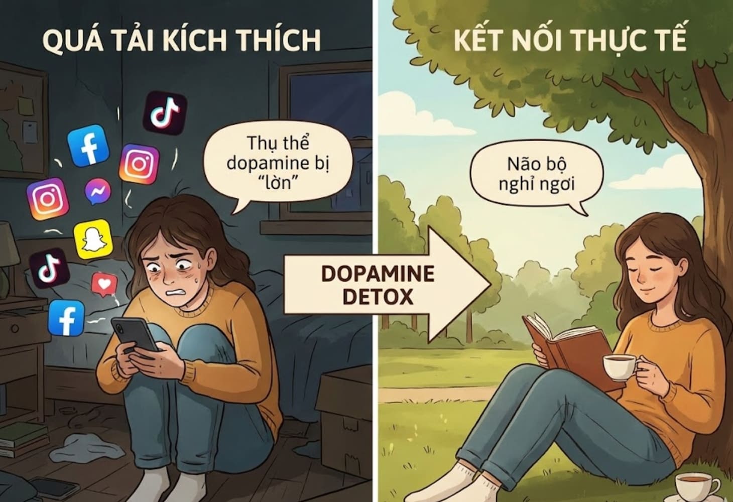 Dopamine detox giúp cai nghiện công nghệ và tập trung sản sinh hạnh phúc trong thực tại