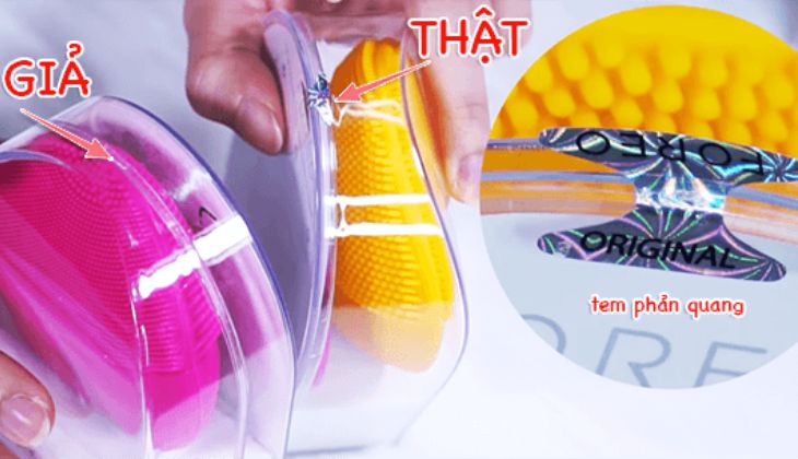 Tem phản quang ở máy rửa mặt chính hãng được dán ngay trên viền đóng mở hộp nhựa