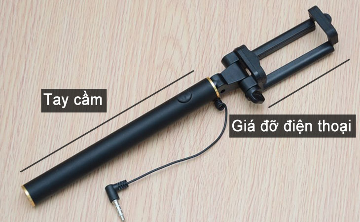 Gậy tự sướng có cấu tạo gồm tay cầm và giá đỡ