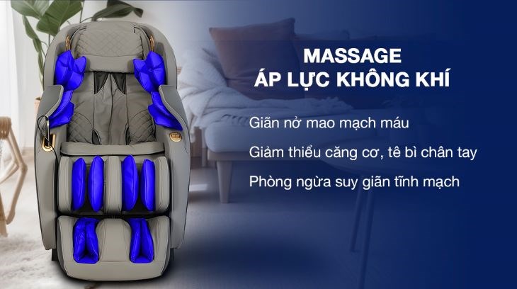 Massage áp lực không khí trên ghế massage Poongsan MCP-303 giúp tăng cường lưu thông mạch máu