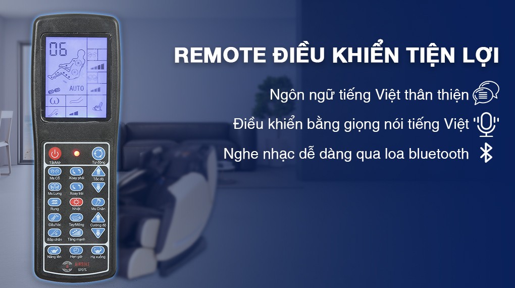Chức năng điều khiển bằng giọng nói của ghế massage Airbike Sport MK-352 giúp đáp ứng yêu cầu nhanh chóng