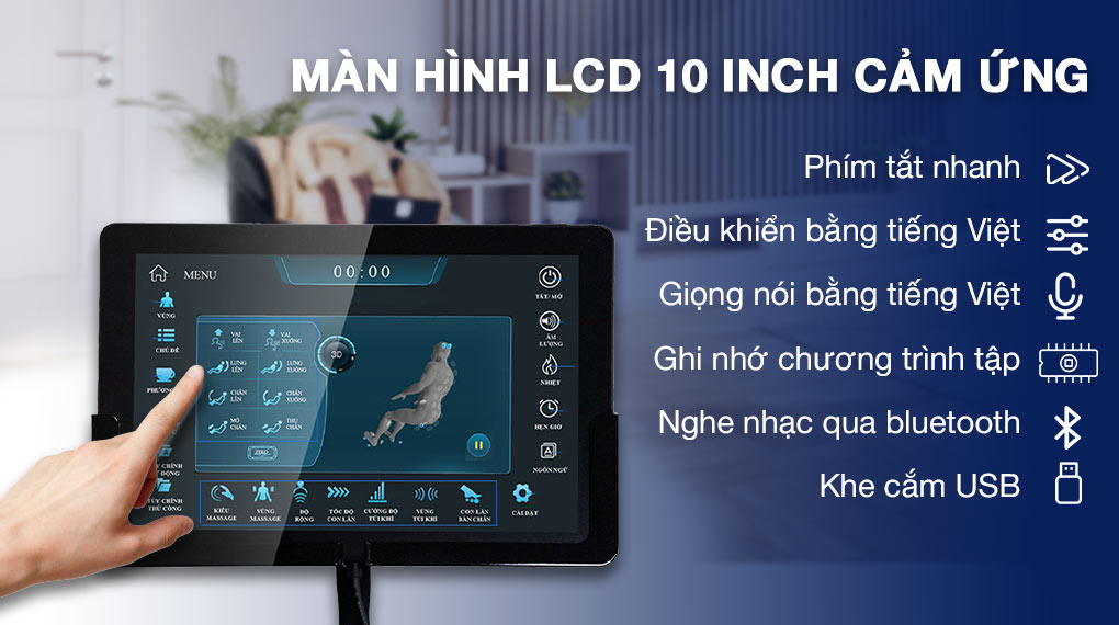 Ghế massage Daikiosan DKGM-30004 được ứng dụng nhiều công nghệ điều khiển khác nhau, thuận tiện khi sử dụng