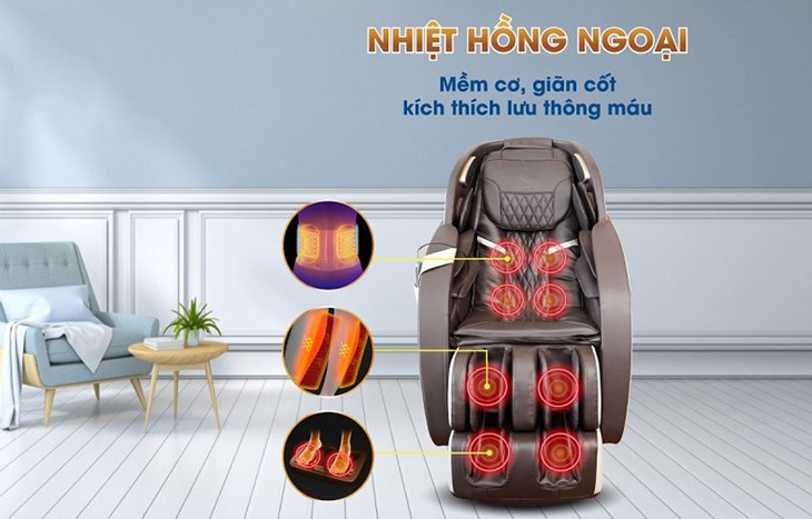 Ghế massage nội địa Nhật Bản sở hữu chế độ massage nhiệt hồng ngoại giúp làm ấm cơ thể, hỗ trợ lưu thông máu