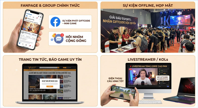 Săn giftcode hiệu quả bằng cách theo dõi fanpage, sự kiện offline, báo game uy tín và livestream KOLs