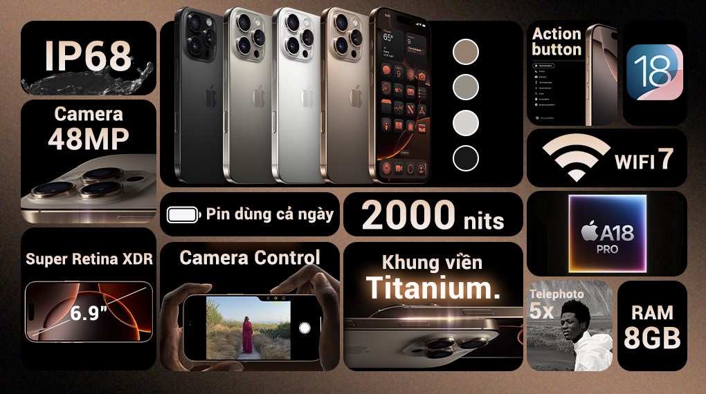 Điện thoại iPhone 16 Pro Max 256GB mang đến trải nghiệm xem phim đến chơi game sống động và cuốn hút