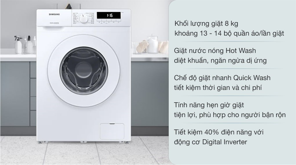 Máy giặt Samsung Inverter 8kg WW80T3020WW/SV có các công nghệ hiện đại giúp ba mẹ tiết kiệm thời gian giặt đồ