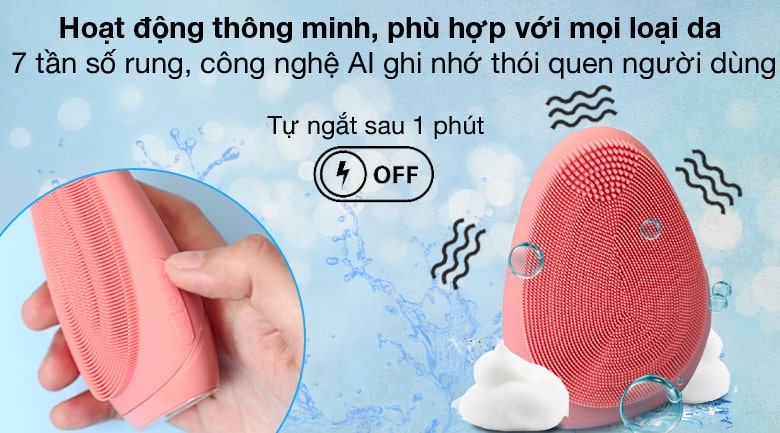 Máy rửa mặt Emmié Facial Cleansing Brush So Sweet sử dụng công nghệ rung giúp làm sạch hiệu quả