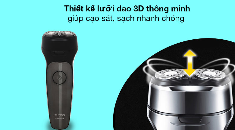 Máy cạo râu Flyco FS879VN có thiết kế lưỡi dao 3D giúp cạo sát chân râu, làm sạch hiệu quả