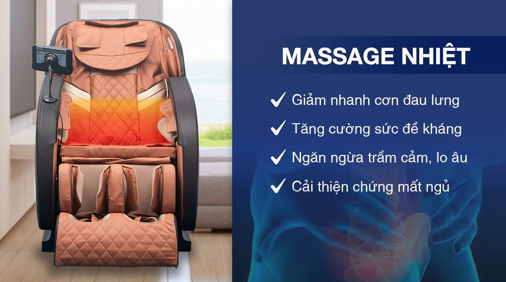 Ghế massage Makano MKGM-0001D được tích hợp chế độ massage nhiệt giúp giảm nhanh các cơn đau