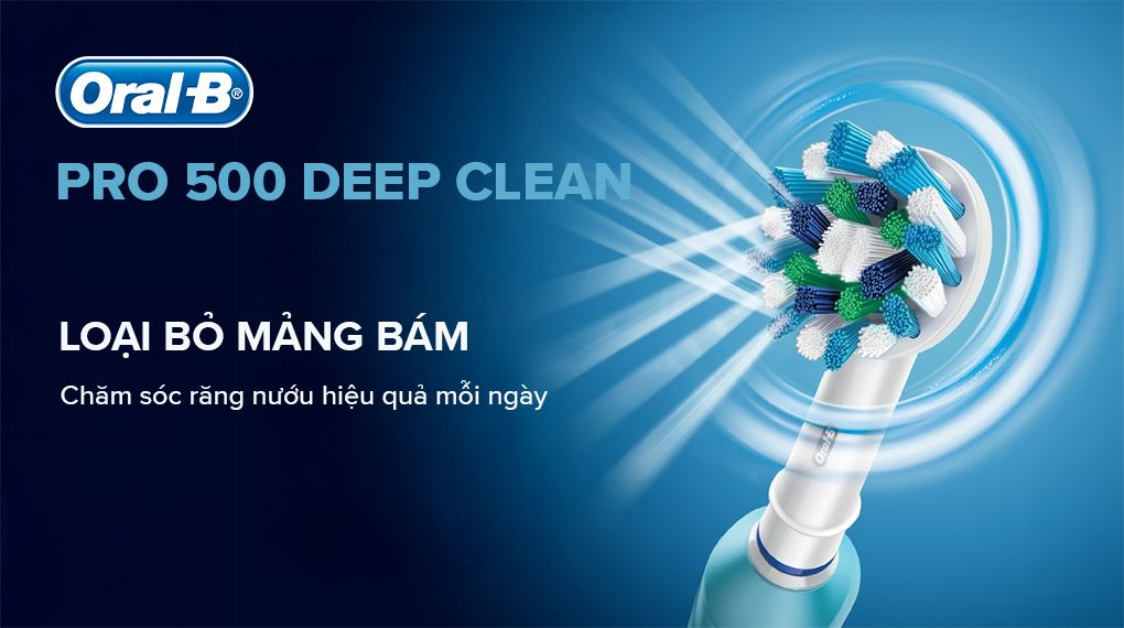Bàn chải điện Oral-B Pro 500 Deep Clean D16.513 với lông bàn chải nghiêng 16 độ, tiếp cận sát viền nướu, sạch sâu vượt trội