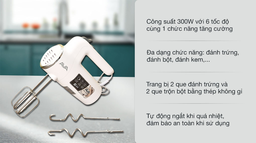 Máy đánh trứng AVA HM9103-GS có thể xử lý tốt các loại nguyên liệu: trứng, kem, bột,... giúp người dùng tiết kiệm tối đa thời gian và công sức
