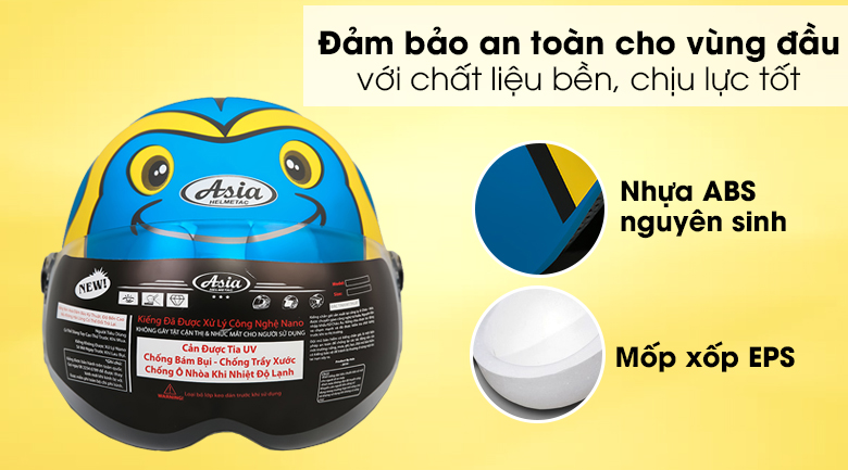 Mũ bảo hiểm trẻ em nửa đầu có kính size S Asia MT-103KS giúp bảo vệ vùng đầu khi xảy ra va quẹt, tai nạn