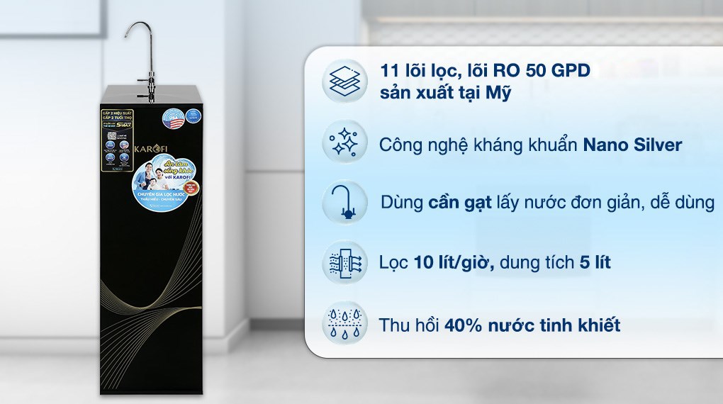 Máy lọc nước RO Karofi KAQ-X18 11 lõi được trang bị màng lọc RO 50 GPD sản xuất tại Mỹ đảm bảo chất lượng