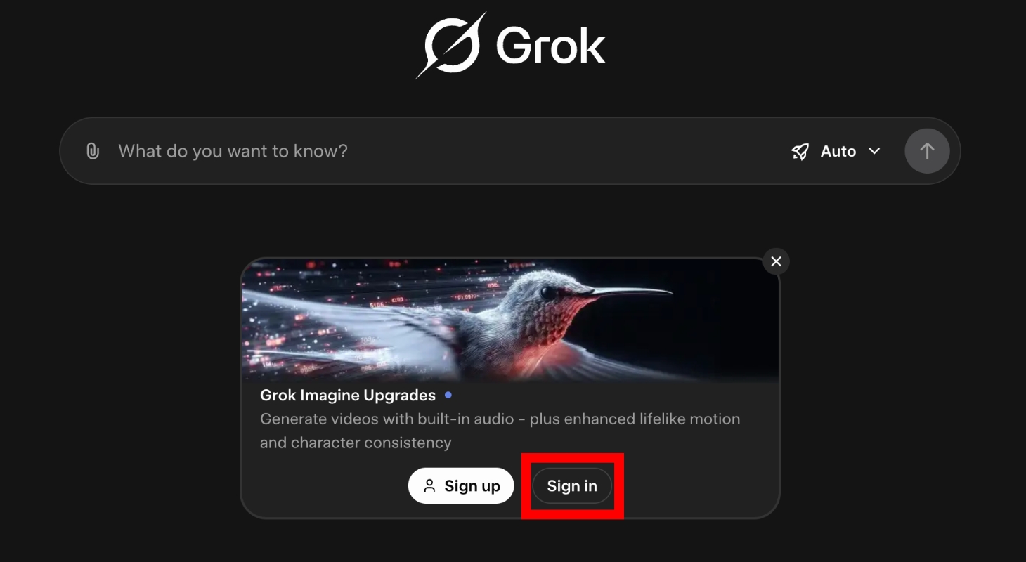 Chọn đăng nhập vào Grok 3