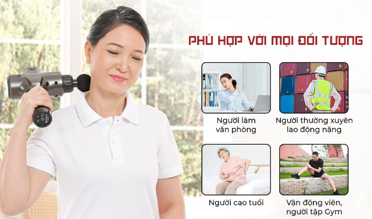 Máy massage cầm tay phù hợp với mọi đối tượng, giúp máu lưu thông tốt với người cao tuổi