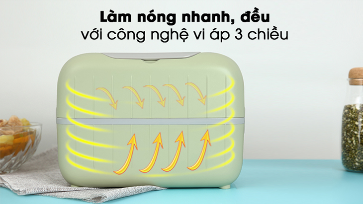 Hộp hâm cơm Unie có khả năng làm nóng nhanh và bảo quản thức ăn lâu hơn nhờ công nghệ vi áp 3 chiều cùng công suất lớn