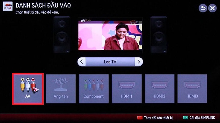 Chọn thiết bị đầu vào là “Cổng AV”.