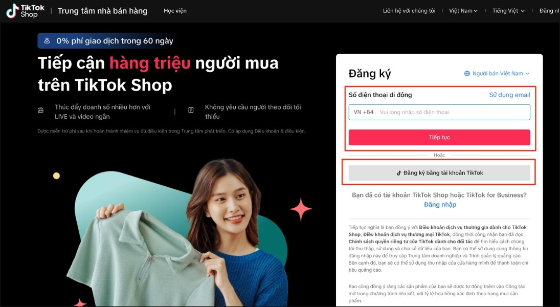 Tiến hành đăng ký tài khoản bằng email hoặc liên kết trực tiếp với tài khoản tiktok