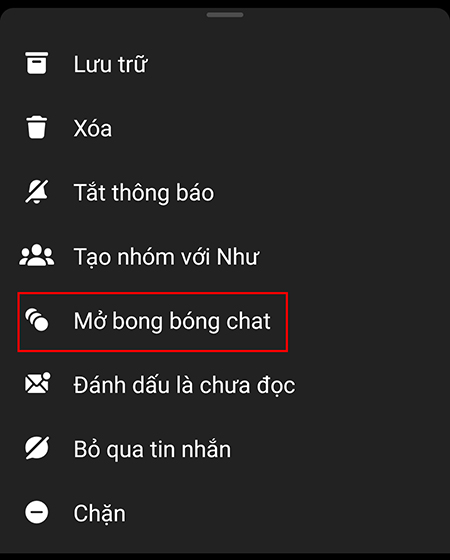 Chọn mở bong bóng chat