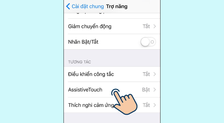 Bật AssistiveTouch để bật nút Home ảo. Nhấn ngược lại nếu bạn muốn Tắt nút Home ảo