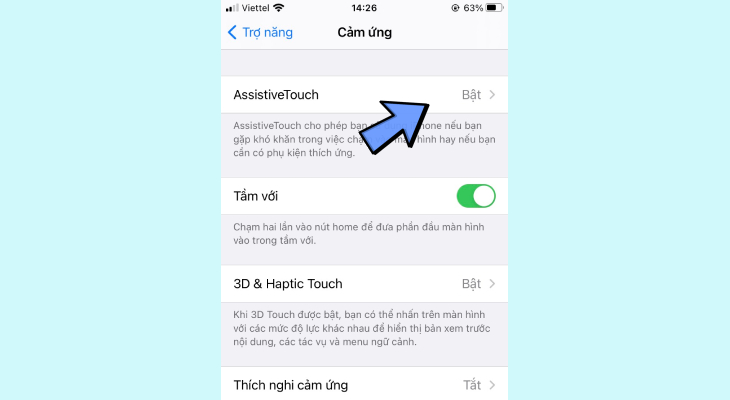 Nhấn Bật AssistiveTouch để bật nút Home ảo và ngược lại