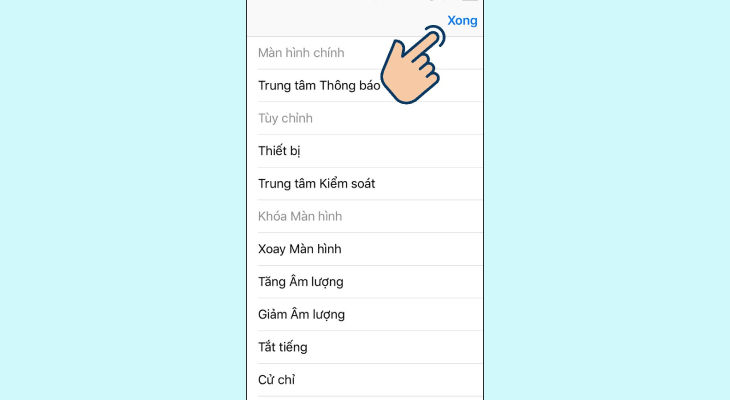 Sau đó nhấn chọn vị trí các biểu tượng để thay đổi. Cuối cùng chọn Xong