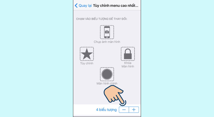 Tiếp theo chọn dấu (+) để tăng và dấu (-) giảm các biểu tượng