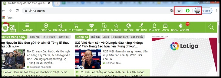 Biểu tượng bàn tay chuyển thành màu xanh