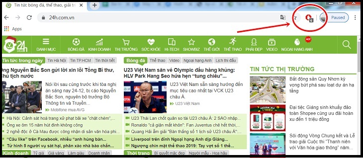 Nhấp vào biểu tượng bàn tay