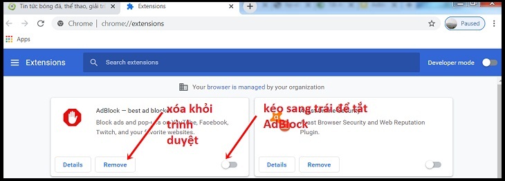 Xóa hoặc tắt AdBlock