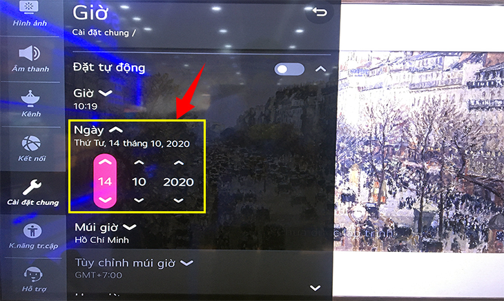 Thay đổi ngày, tháng, năm ở mục