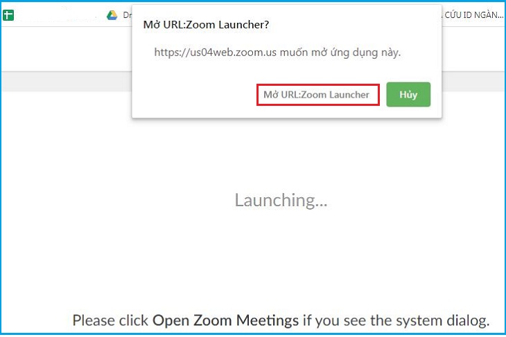 Chọn Mở URL của Zoom nếu hội thoại không hiện lên
