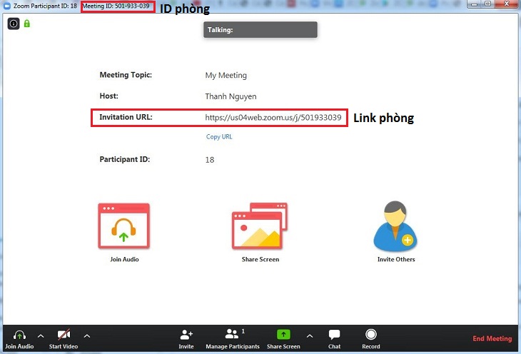 Gửi ID phòng hoặc link phòng